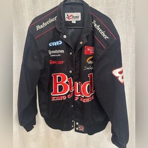 Budweiser Black and Red Bomber Jacket with Bold Branding